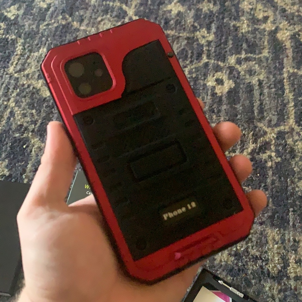 Red metal waterproof iPhone 12 case
